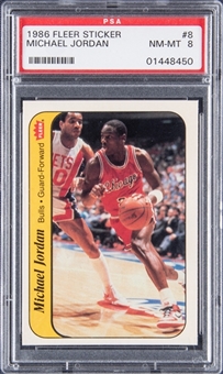 1986/87 Fleer Sticker #8 Michael Jordan Rookie Card - PSA NM-MT 8